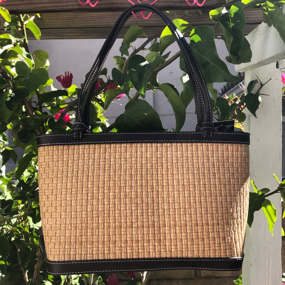 woven purse with leather lining